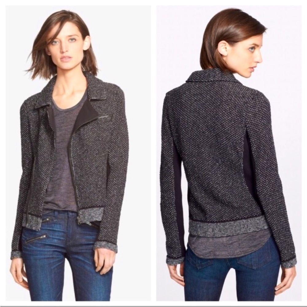 Rag & Bone Melinda Black Metallic Biker Knit Moto Jacket Size Small